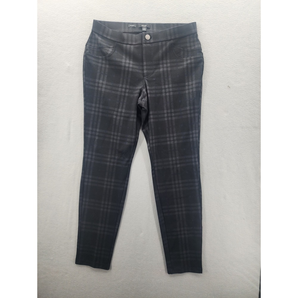 Simply Vera Vera‎ Wang Skinny Plaid Pants Womens L Grey Black Checkered Trousers
